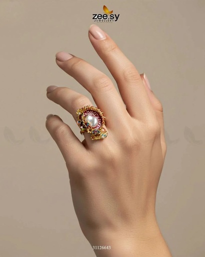 Meenakari Cocktail Baroque Pearl Ring