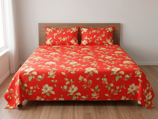 Classic Red Floral Printed Bedsheet Set