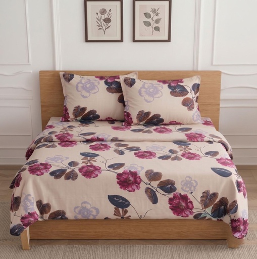 Premium Beige Floral Printed Bedsheet Set