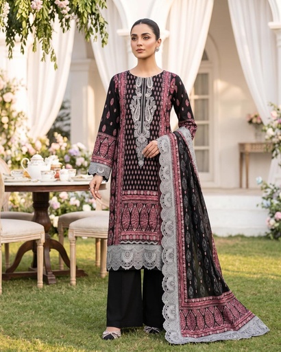 3 Pieces - Neova Unstitched Black Print Lawn Suit