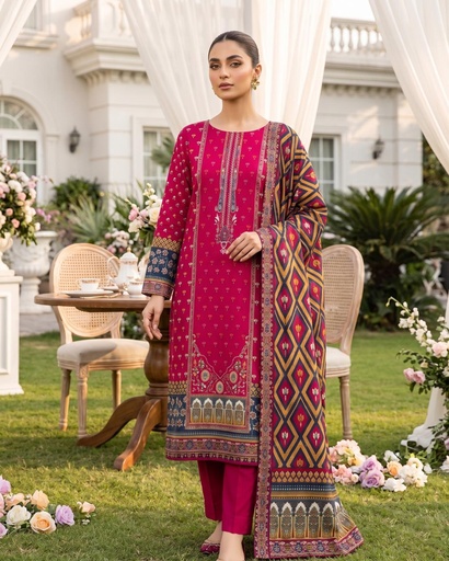 3 Pieces - Neova Unstitched Magenta Print Lawn Suit