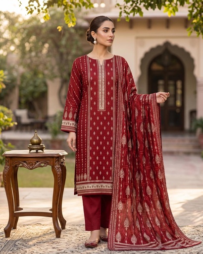 3 Pieces - Neova Unstitched Maroon Print Lawn Suit
