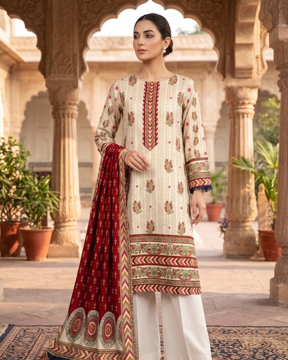 3 Pieces - Neova Unstitched Navy Beige Lawn Suit