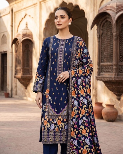 3 Pieces - Neova Unstitched Navy Print Lawn Suit