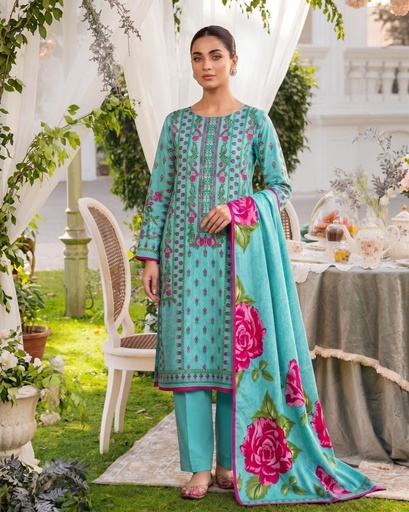 3 Pieces - Neova Unstitched Turquoise Print Lawn Suit