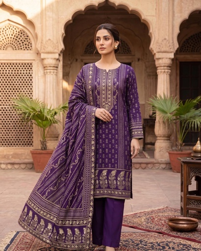 3 Pieces - Neova Unstitched Purple Print Lawn Suit