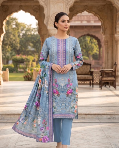 3 Pieces - Neova Unstitched Dusty Blue Print Lawn Suit