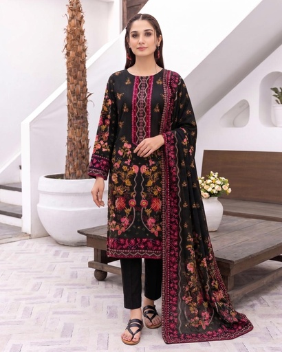 3 Pieces - Neova Unstitched Jet Black Print Lawn Suit