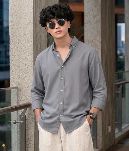 Cotton Chambray Shirt Dobby Gray